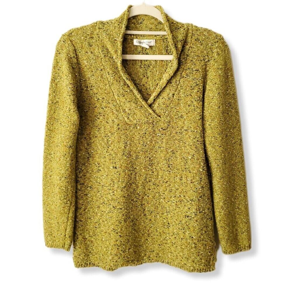 Women Fall Chartreuse Yellow Speckle Sweater M Earthy Rustic Classic Cozy Warm